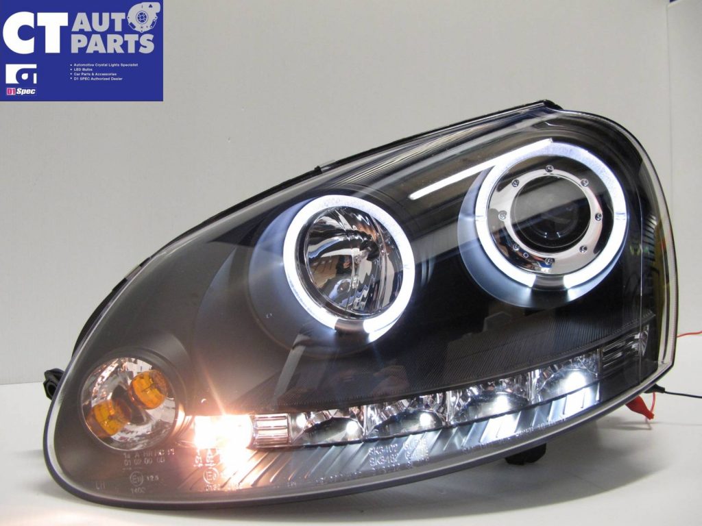 Black LED DRL Angel Eyes Projector Head Lights for 03-08 VW GOLF V TDI GTI -76