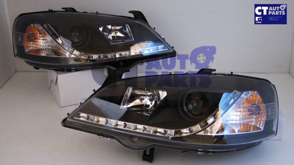 Black LED DRL Projector Headlights for 98-04 Holden Astra G TS-2956