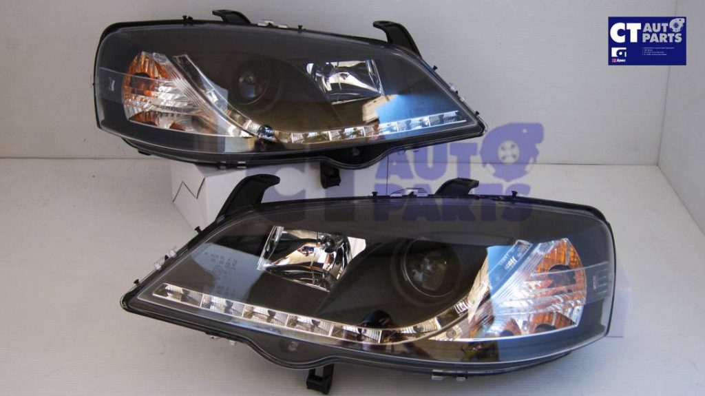 Black LED DRL Projector Headlights for 98-04 Holden Astra G TS-2953