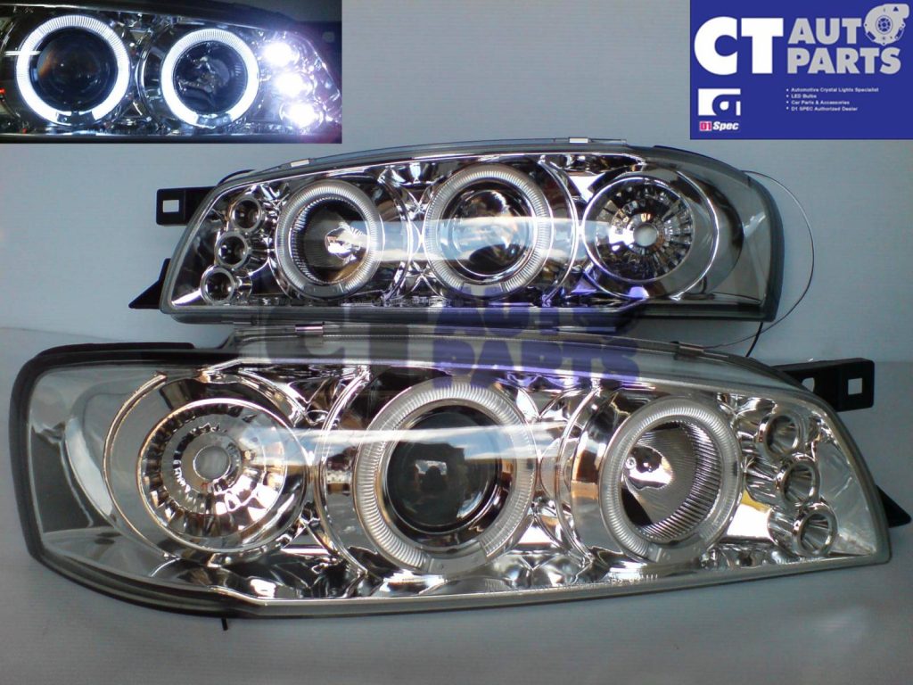 Chrome Angle Eye LED Projector Headlights for 92-00 SUBARU IMPREZA WRX GC-340