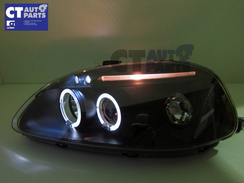 Black LED Angle Eye Projector Headlights for 96-98 HONDA CIVIC EK VTI -4500