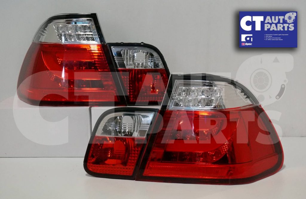 LED Light Bar Tail Lights BMW E46 98-01 4D Sedan 318i 320i 323i 330i CLEAR RED-0