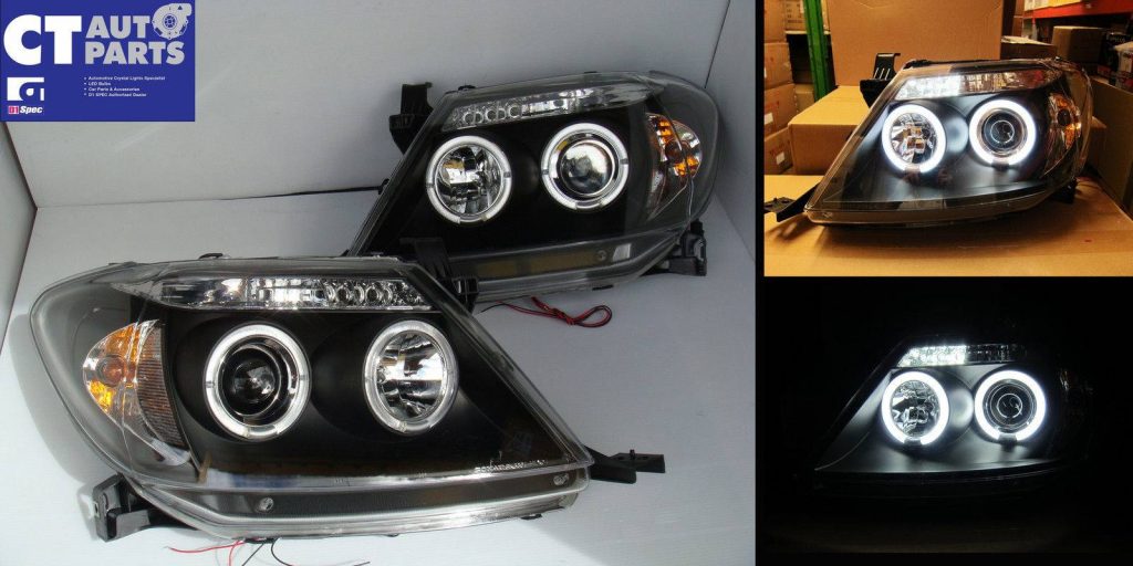 TOYOTA HILUX SR5 05-10 Double Cab BLACK LED Twin Halo Projector Headlight -4877