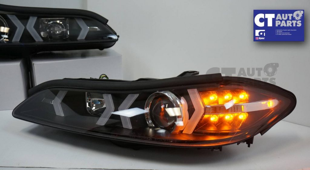 Black LED 3D DRL Bar Projector Head lights & LED Indicators for Nissan S15 200sx-4982