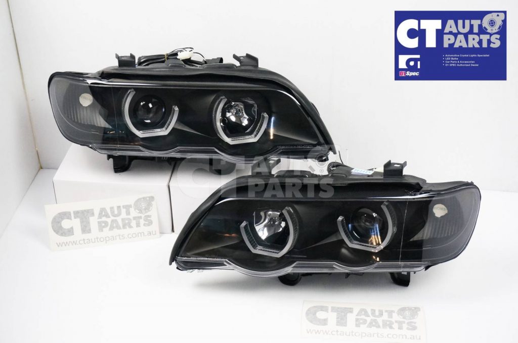 BMW X5 1999-2003 E53 3D LED Halo Projector Headlights - Black-7017