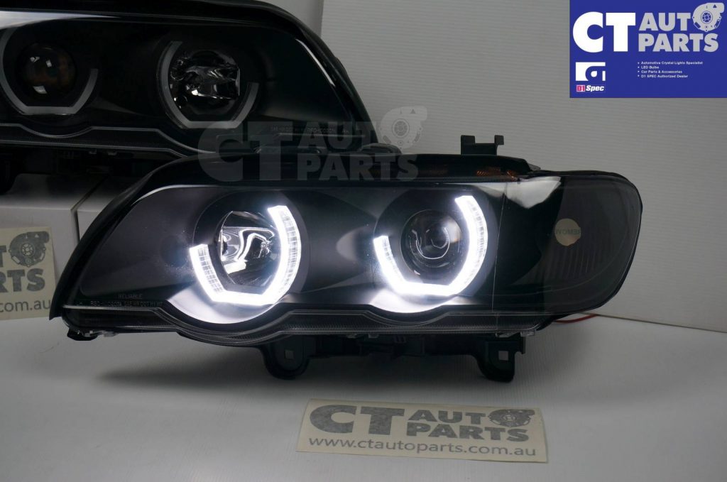 BMW X5 1999-2003 E53 3D LED Halo Projector Headlights - Black-7022