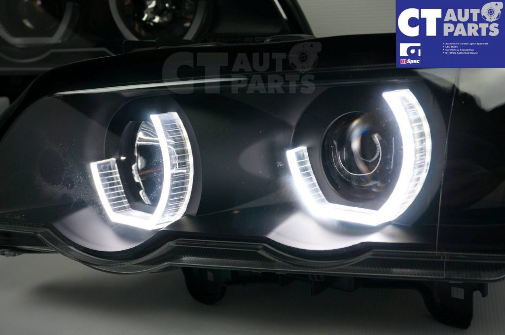 BMW X5 1999-2003 E53 3D LED Halo Projector Headlights - Black-7020