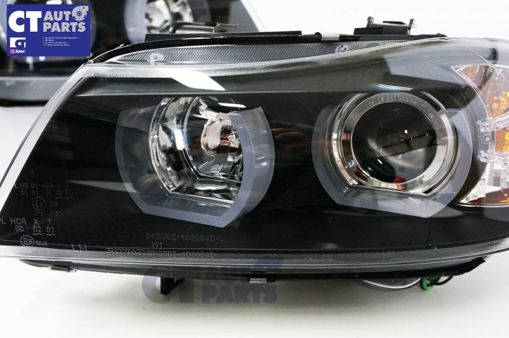 Black 3D LED DRL Angel-Eyes Projector Head Lights for BMW 3-Series E91 E90 05-08 Sedan -7083