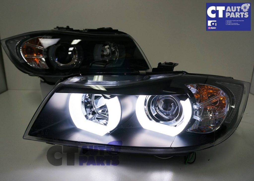 Black 3D LED DRL Angel-Eyes Projector Head Lights for BMW 3-Series E91 E90 05-08 Sedan -7080