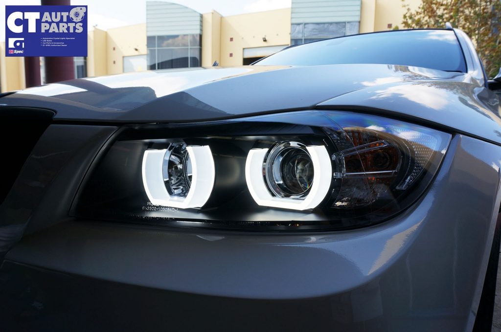 Black 3D LED DRL Angel-Eyes Projector Head Lights for BMW 3-Series E91 E90 05-08 Sedan -0