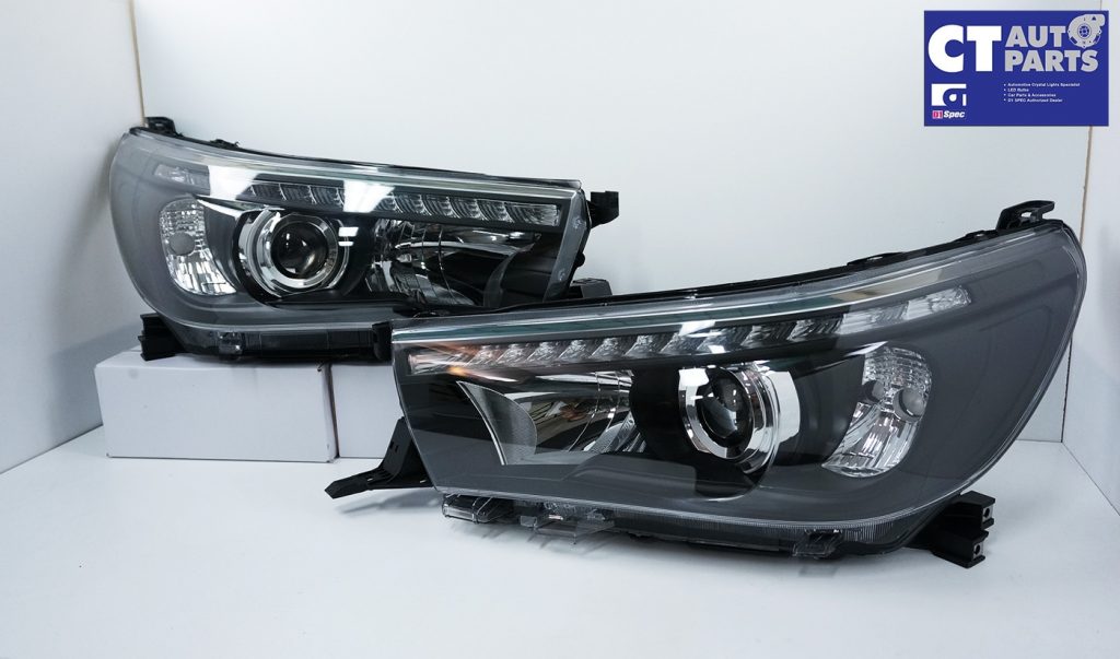 Black LED DRL Projector Head Lights Sequential Blinker for 15+ TOYOTA HILUX REVO -0