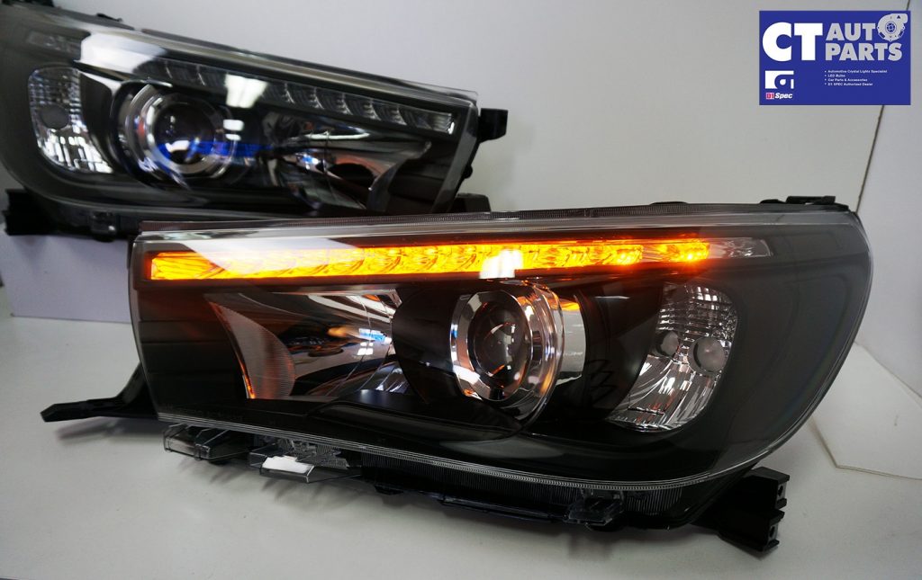 Black LED DRL Projector Head Lights Sequential Blinker for 15+ TOYOTA HILUX REVO -8061