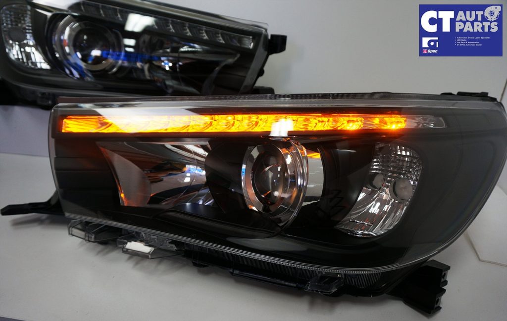 Black LED DRL Projector Head Lights Sequential Blinker for 15+ TOYOTA HILUX REVO -8064