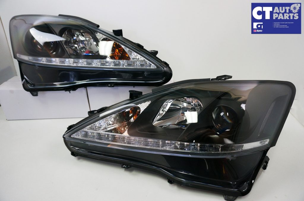 Lexus IS250 IS350 ISF Black LED DRL Day-Time Projector Head Lights Headlight Dynamic Indicator -8076