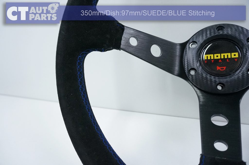 350mm Steering Wheel SUEDE Blue Stitching 97mm DEEP Dish -8116