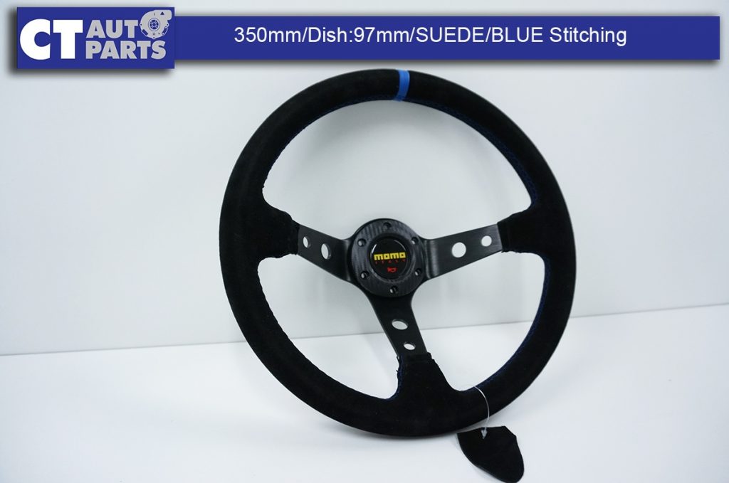 350mm Steering Wheel SUEDE Blue Stitching 97mm DEEP Dish -0