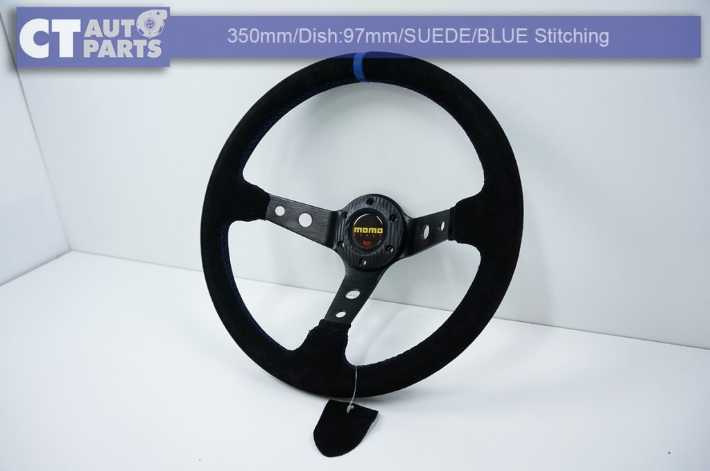 350mm Steering Wheel SUEDE Blue Stitching 97mm DEEP Dish -8120