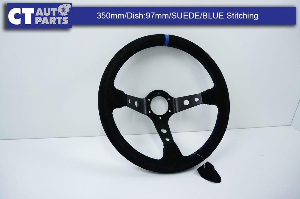350mm Steering Wheel SUEDE Blue Stitching 97mm DEEP Dish -8121