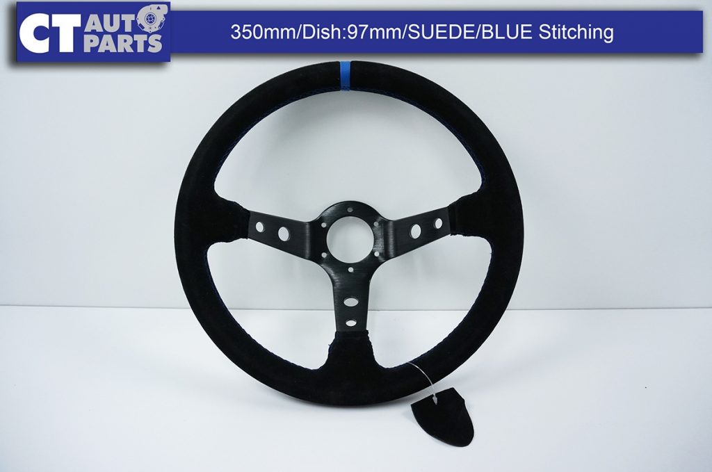 350mm Steering Wheel SUEDE Blue Stitching 97mm DEEP Dish -8123