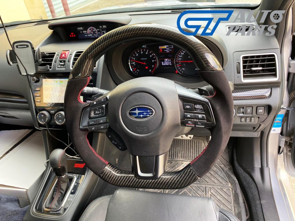 Carbon Fibre Alcantara Steering Wheel Red Stitching 14-19 Subaru WRX STI LEVORG -12912