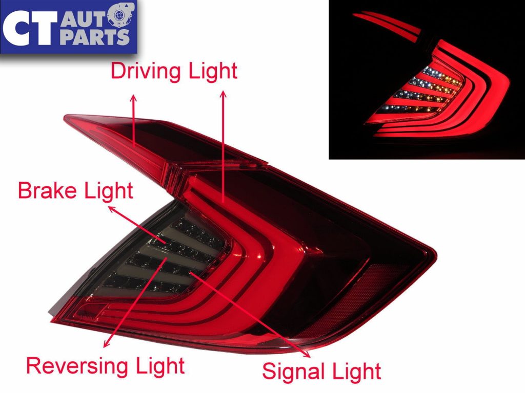 Smoked Red LED Tail Rear Light for 16-19 Honda Civic MK10 FK Sedan 4D-10328