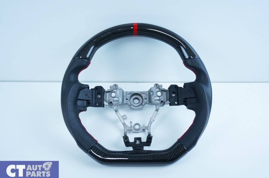 Carbon Fibre LEATHER Steering Wheel Red Line+Stitching Subaru WRX/STI 2015-19 LEVORG-11168