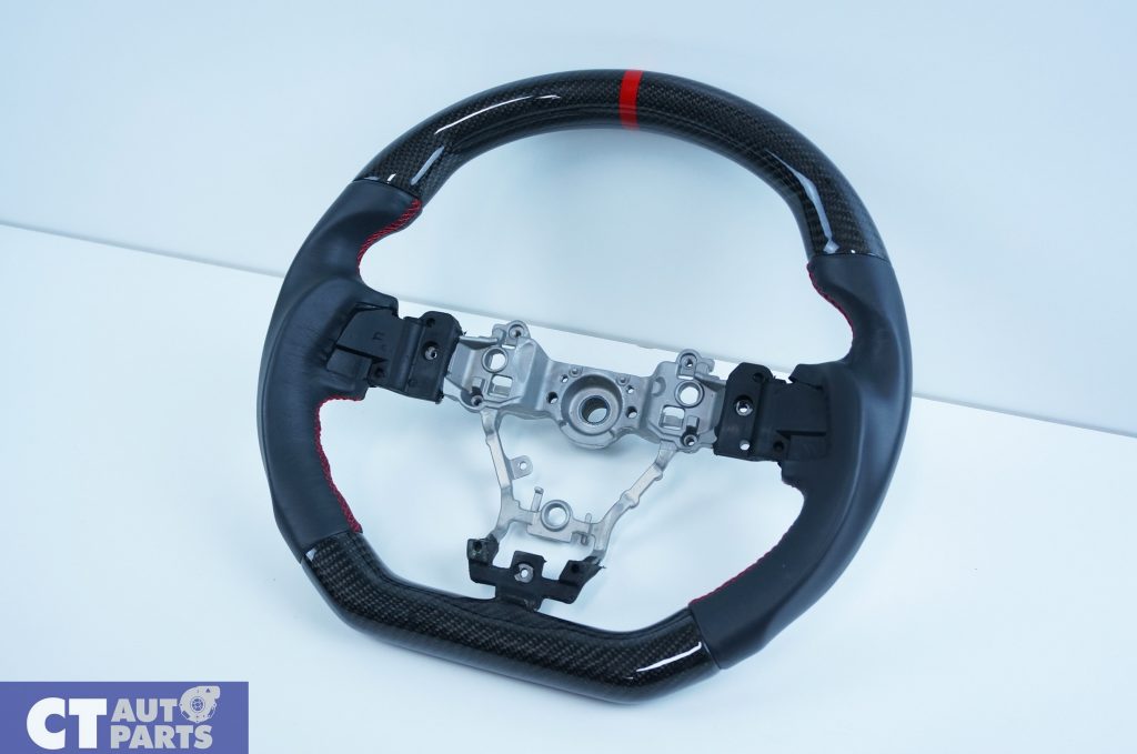 Carbon Fibre LEATHER Steering Wheel Red Line+Stitching Subaru WRX/STI 2015-19 LEVORG-11166