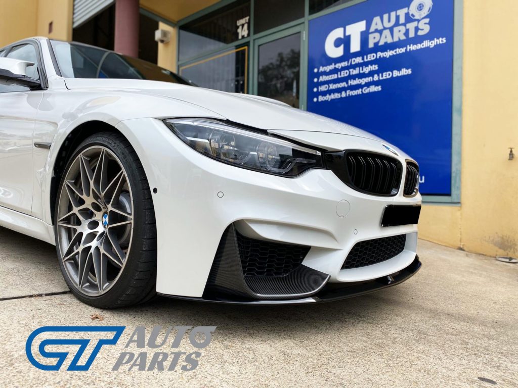 M Performanceloss Glossy Black Front Lip / Carbon Splitters for 14-19 BMW M3 F80 M4 F82-0