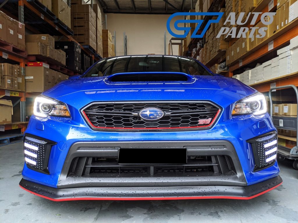 Gloss Black SMOKED 3D DRL Dynamic Signal Front Fog Light Bezels for MY18+ Subaru WRX/STI -12843