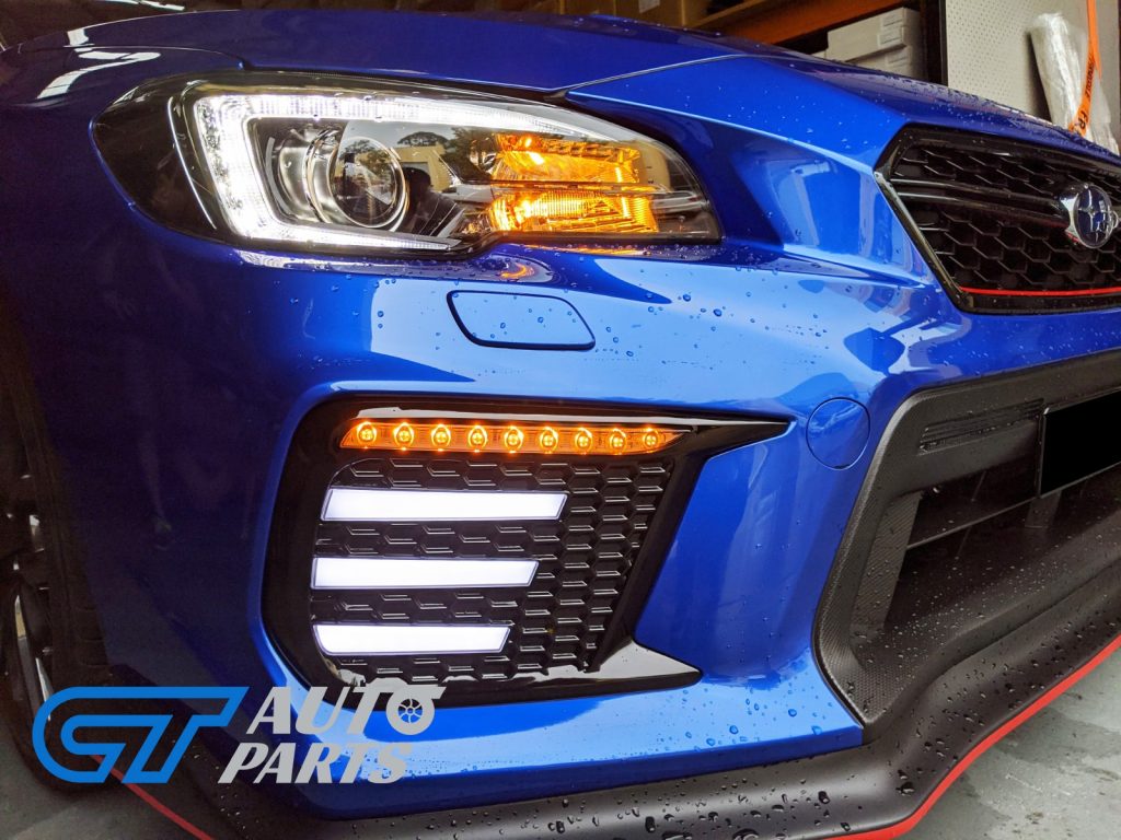 Gloss Black SMOKED 3D DRL Dynamic Signal Front Fog Light Bezels for MY18+ Subaru WRX/STI -0