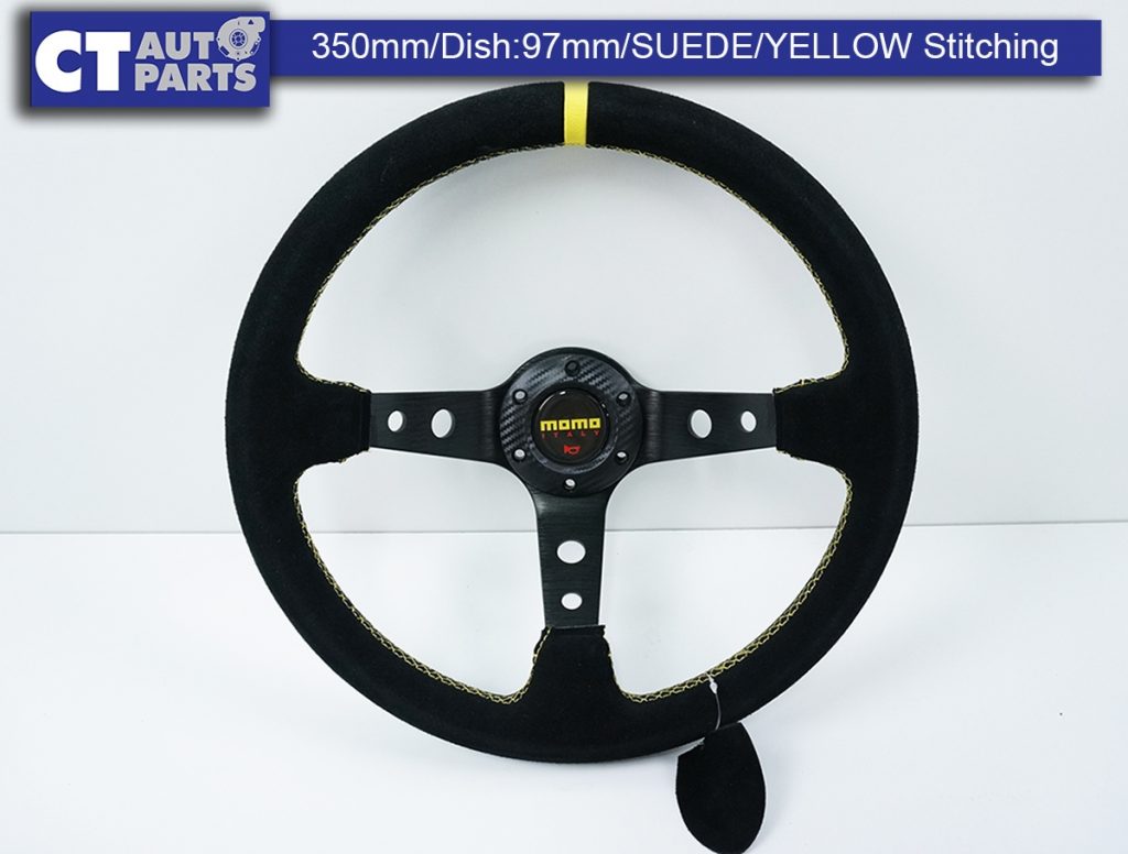 350mm Steering Wheel SUEDE YELLOW Stitching 97mm DEEP Dish -0