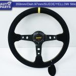 350mm Steering Wheel SUEDE YELLOW Stitching 97mm DEEP Dish -0