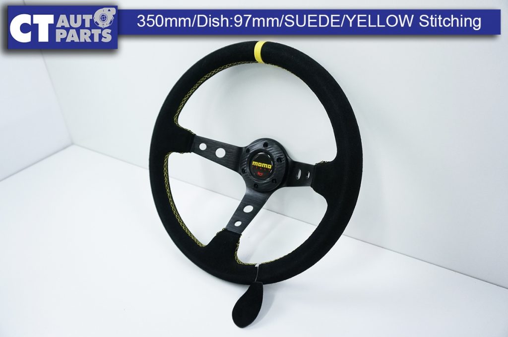 350mm Steering Wheel SUEDE YELLOW Stitching 97mm DEEP Dish -11800