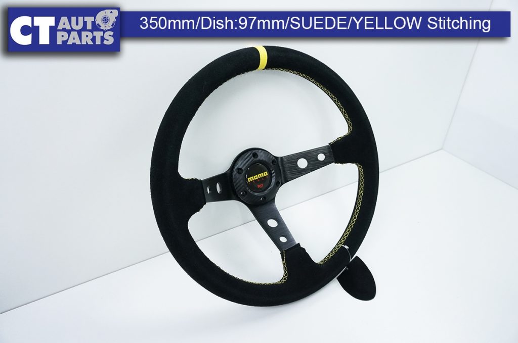 350mm Steering Wheel SUEDE YELLOW Stitching 97mm DEEP Dish -11801