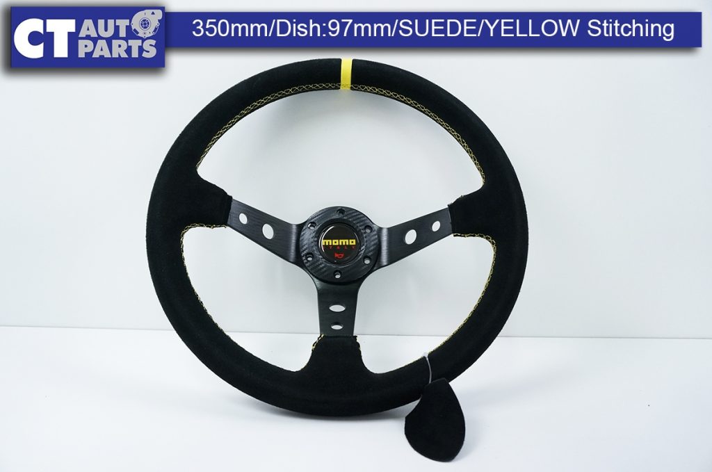 350mm Steering Wheel SUEDE YELLOW Stitching 97mm DEEP Dish -11802