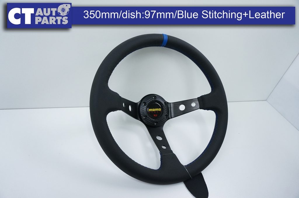 350mm Steering Wheel Leather Blue Stitching 97mm DEEP Dish -11784