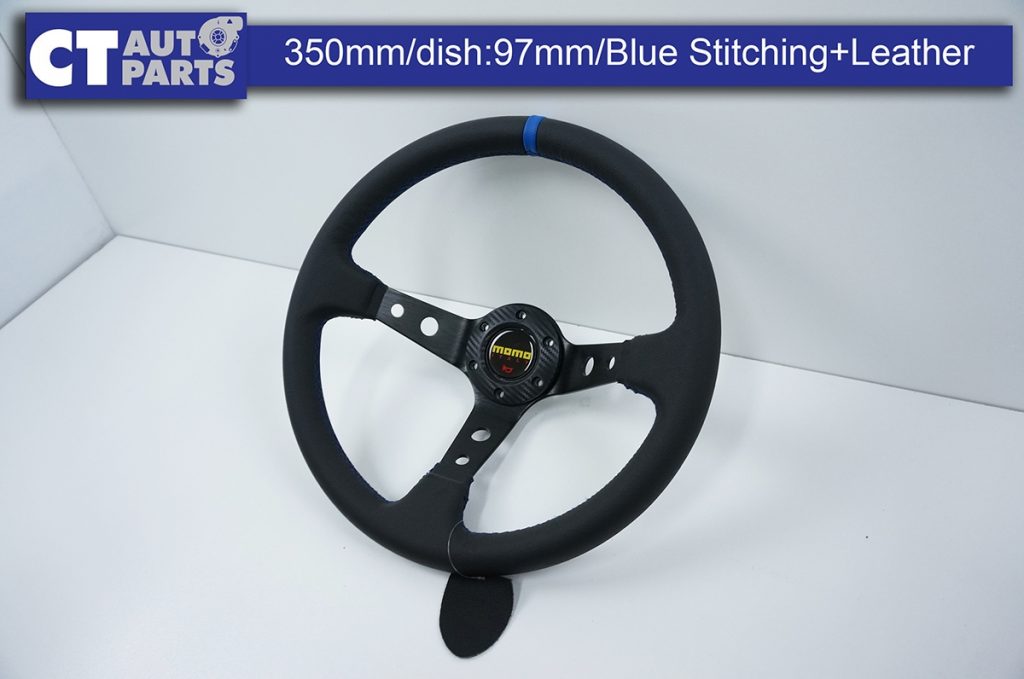 350mm Steering Wheel Leather Blue Stitching 97mm DEEP Dish -11783