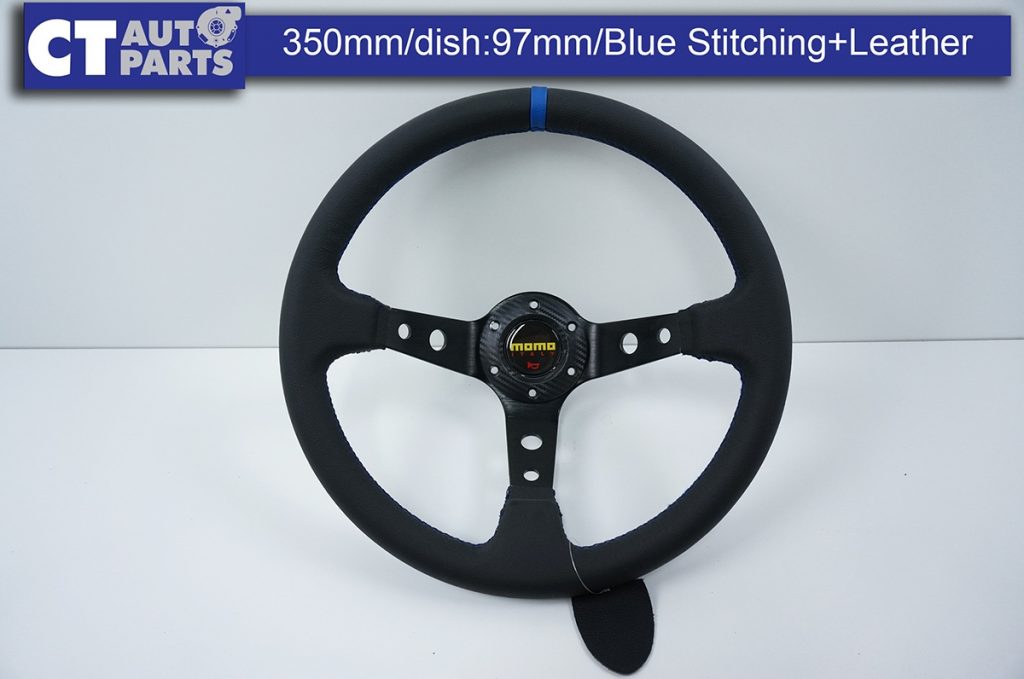 350mm Steering Wheel Leather Blue Stitching 97mm DEEP Dish -0