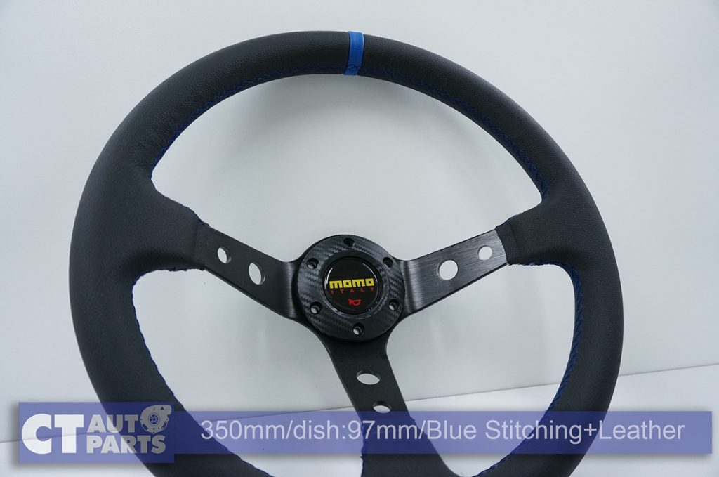 350mm Steering Wheel Leather Blue Stitching 97mm DEEP Dish -11786