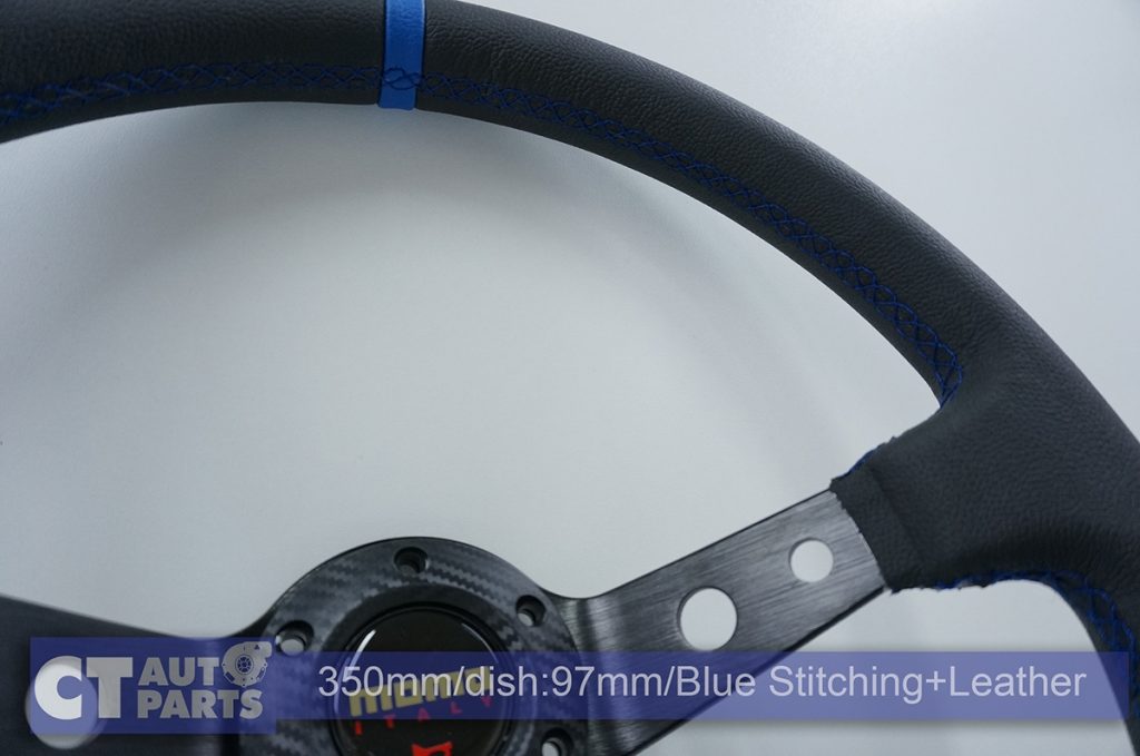 350mm Steering Wheel Leather Blue Stitching 97mm DEEP Dish -11787