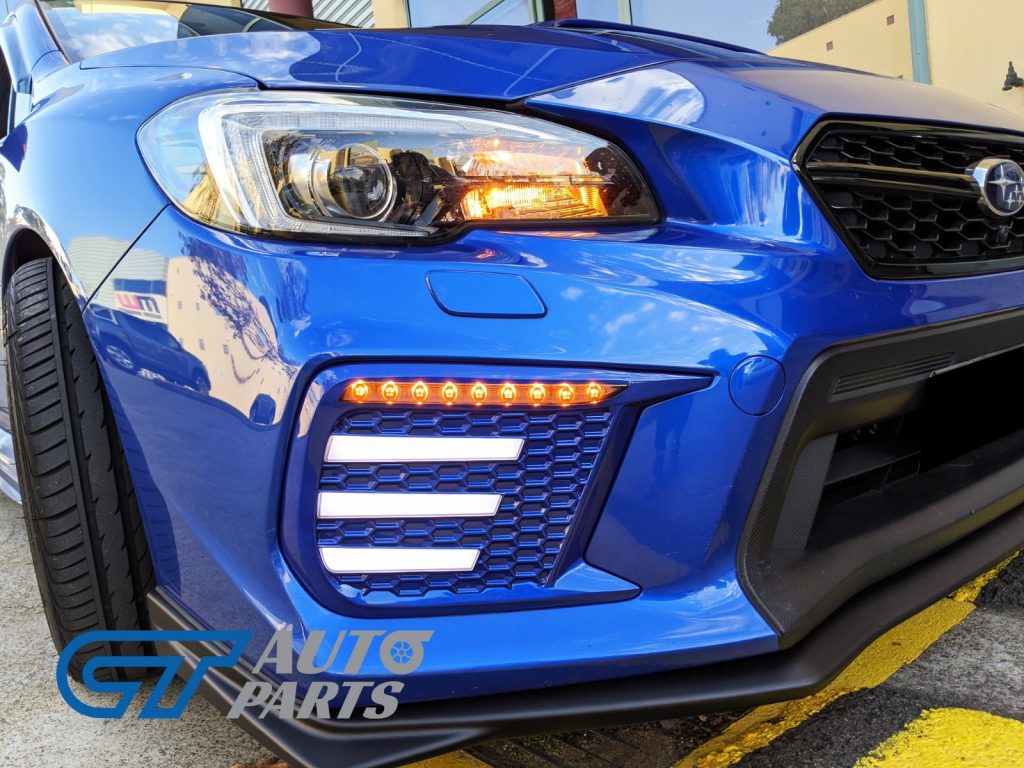 WR.BLUE SMOKED 3D DRL Dynamic Signal Front Fog Light Bezels for MY18+ Subaru WRX/STI -13470