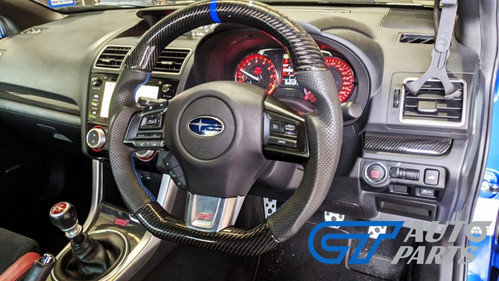 Carbon Fibre LEATHER Steering Wheel BLUE Line BLUE Stitching for 2014-2020 SUBARU WRX / STI / LEVORG-14644