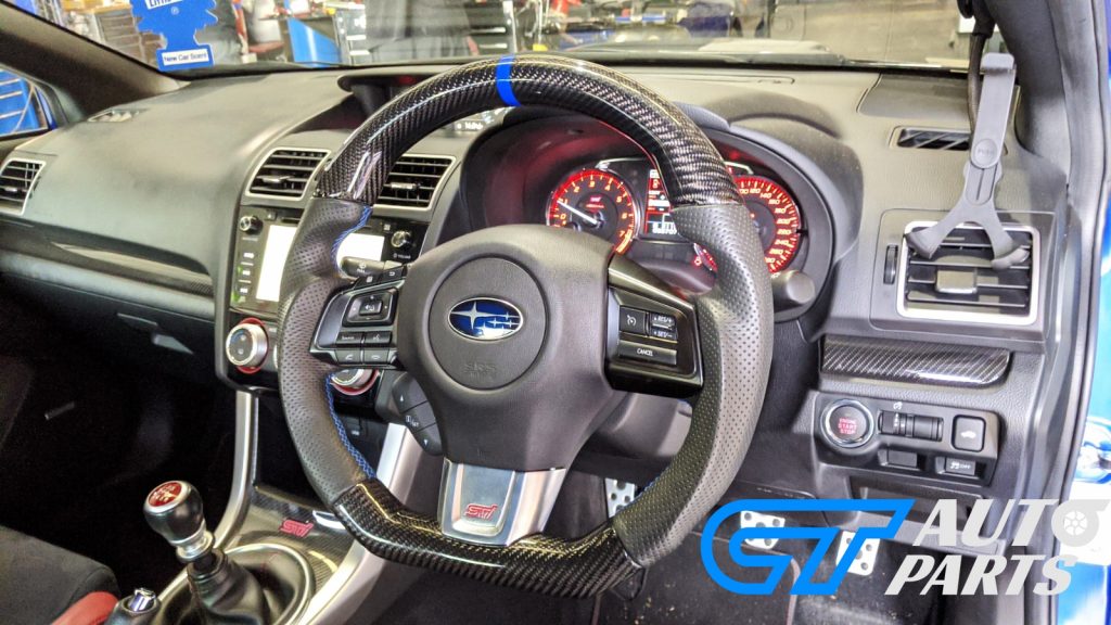 Carbon Fibre LEATHER Steering Wheel BLUE Line BLUE Stitching for 2014-2020 SUBARU WRX / STI / LEVORG-14647