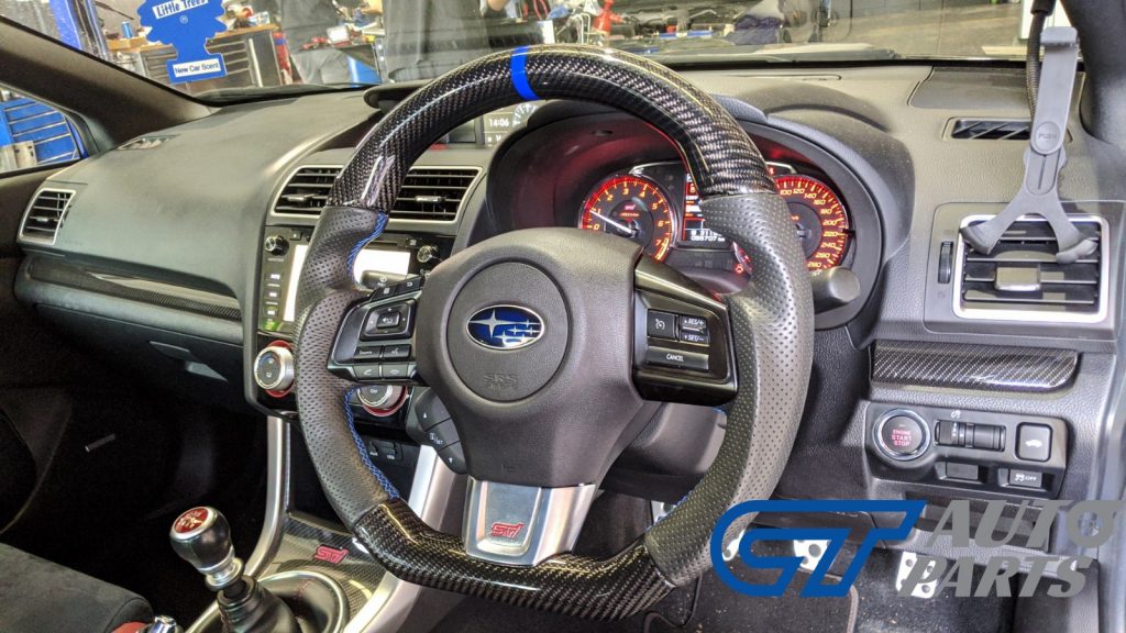 Carbon Fibre LEATHER Steering Wheel BLUE Line BLUE Stitching for 2014-2020 SUBARU WRX / STI / LEVORG-14642