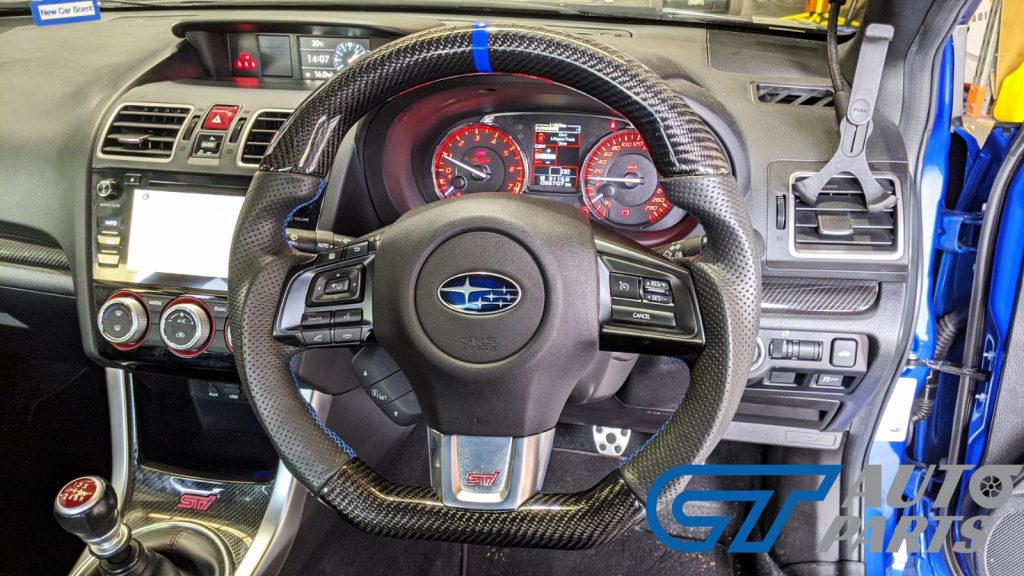 Carbon Fibre LEATHER Steering Wheel BLUE Line BLUE Stitching for 2014-2020 SUBARU WRX / STI / LEVORG-14645