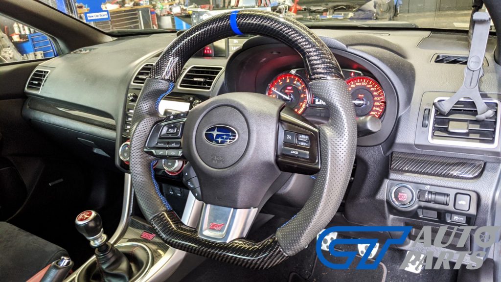 Carbon Fibre LEATHER Steering Wheel BLUE Line BLUE Stitching for 2014-2020 SUBARU WRX / STI / LEVORG-14643