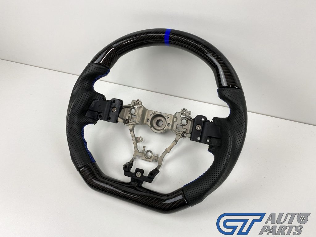 Carbon Fibre LEATHER Steering Wheel BLUE Line BLUE Stitching for 2014-2020 SUBARU WRX / STI / LEVORG-13922