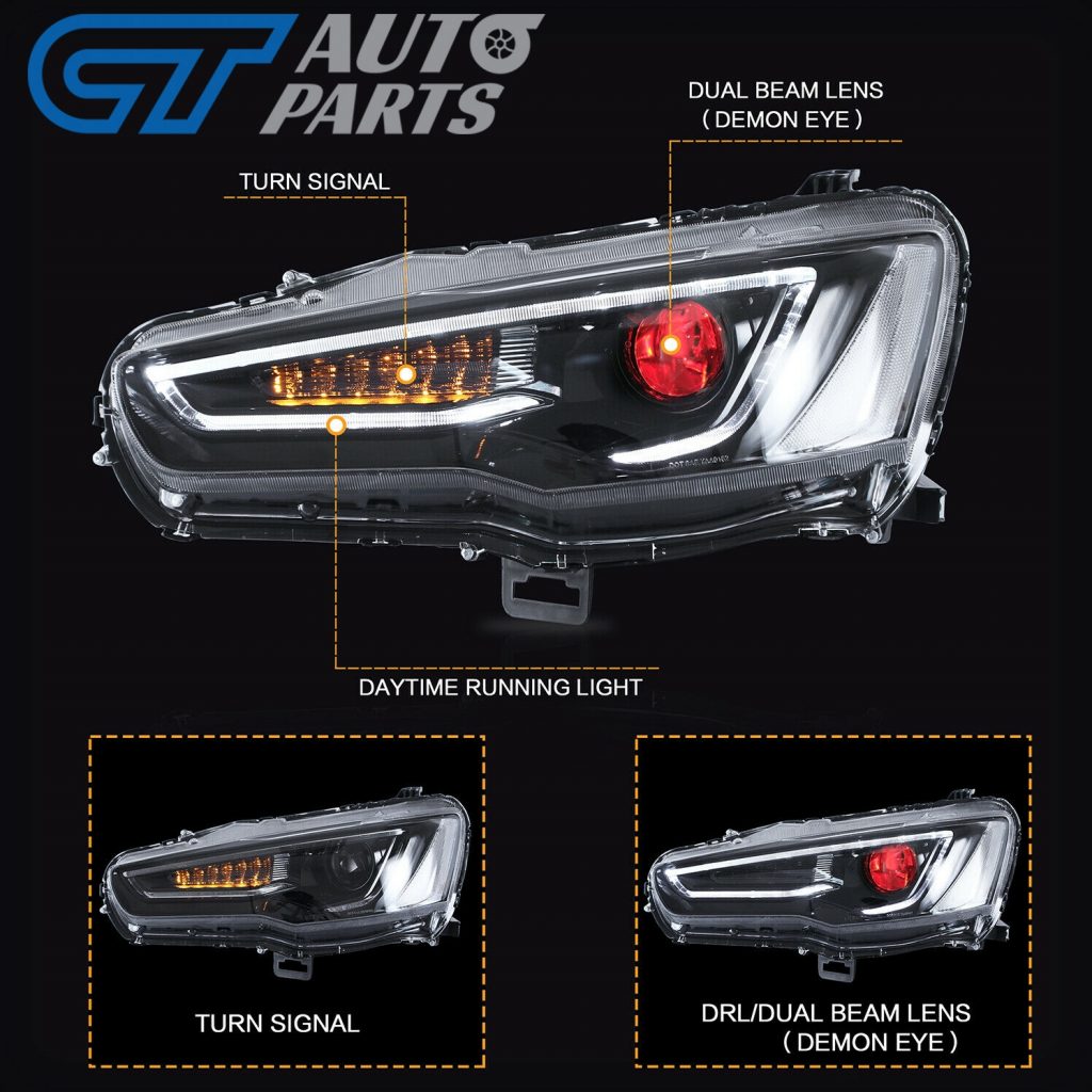 DEMON EYE 3D Neon LED DRL Bar Projector HeadLights for 07-17 Mitsubishi Lancer CJ EVO X-15314