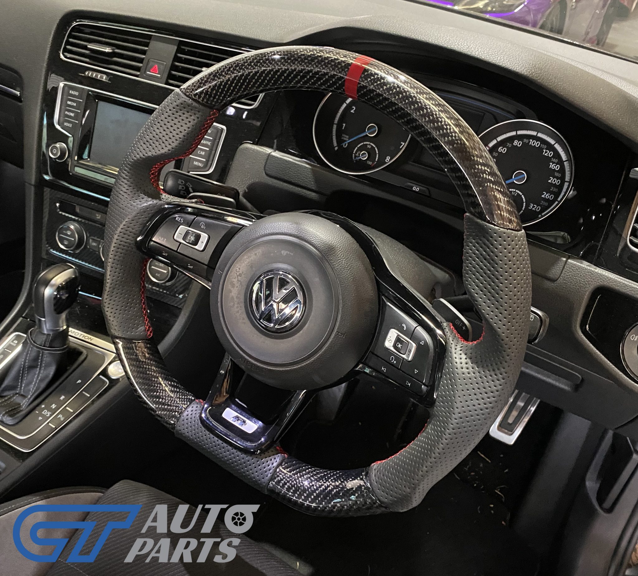 Carbon Leather Steering Wheel RED Stitching / RED Line for VW GOLF MK7 ...